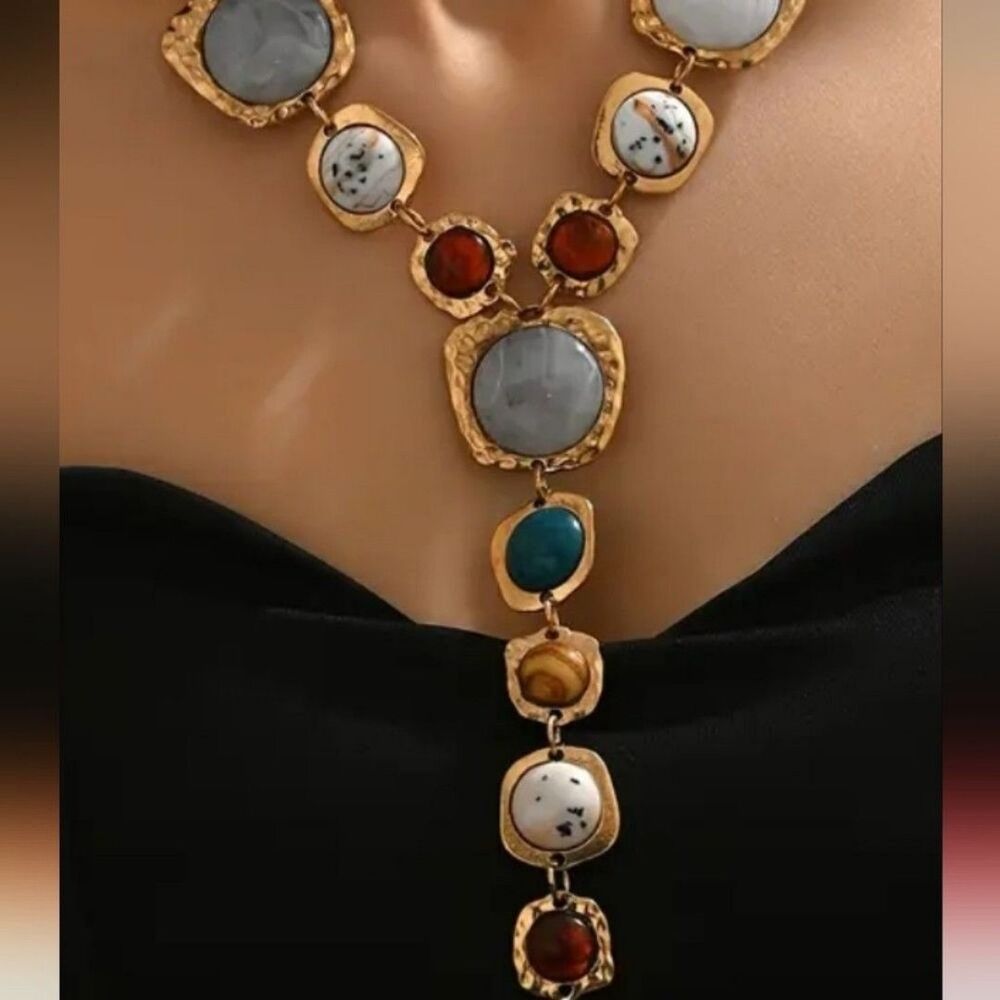 Elegant Gold and Blue Statement Necklace - Picture 2 of 2